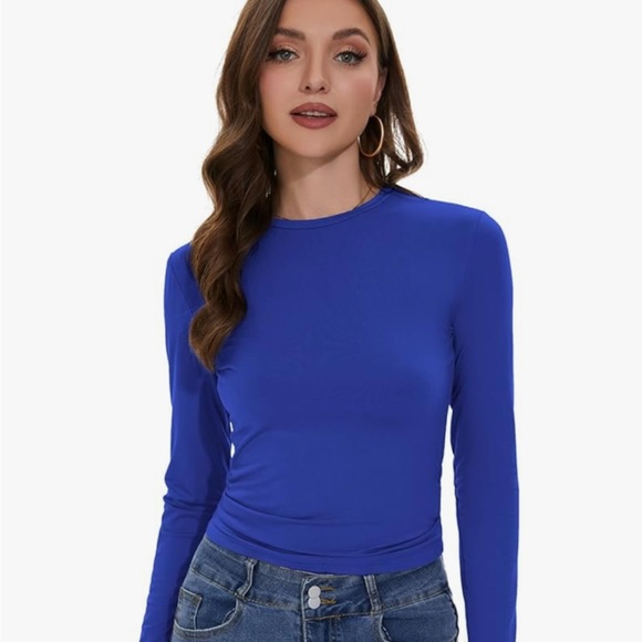 Vibrant Blue Long Sleeve Fitted Crop Top - Picture 2 of 2